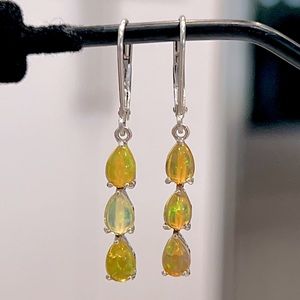 Ethiopian Welo Opal Sterling Silver Trilogy Lever Back Earrings
